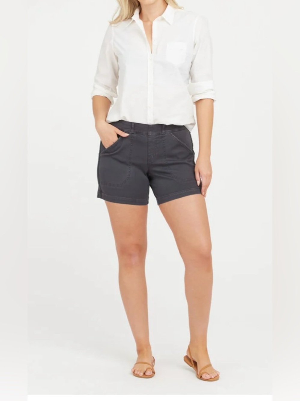 Spanx Charcoal Gray Twill Pull On Shorts - Size S